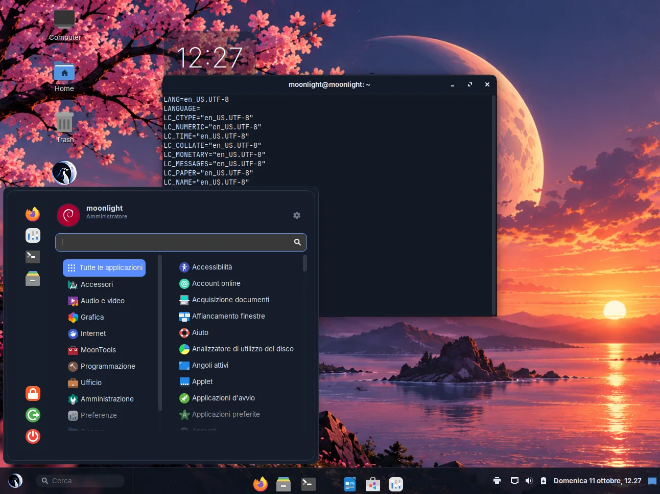 The application menu, with the user's picture and name at the top and the search box below
